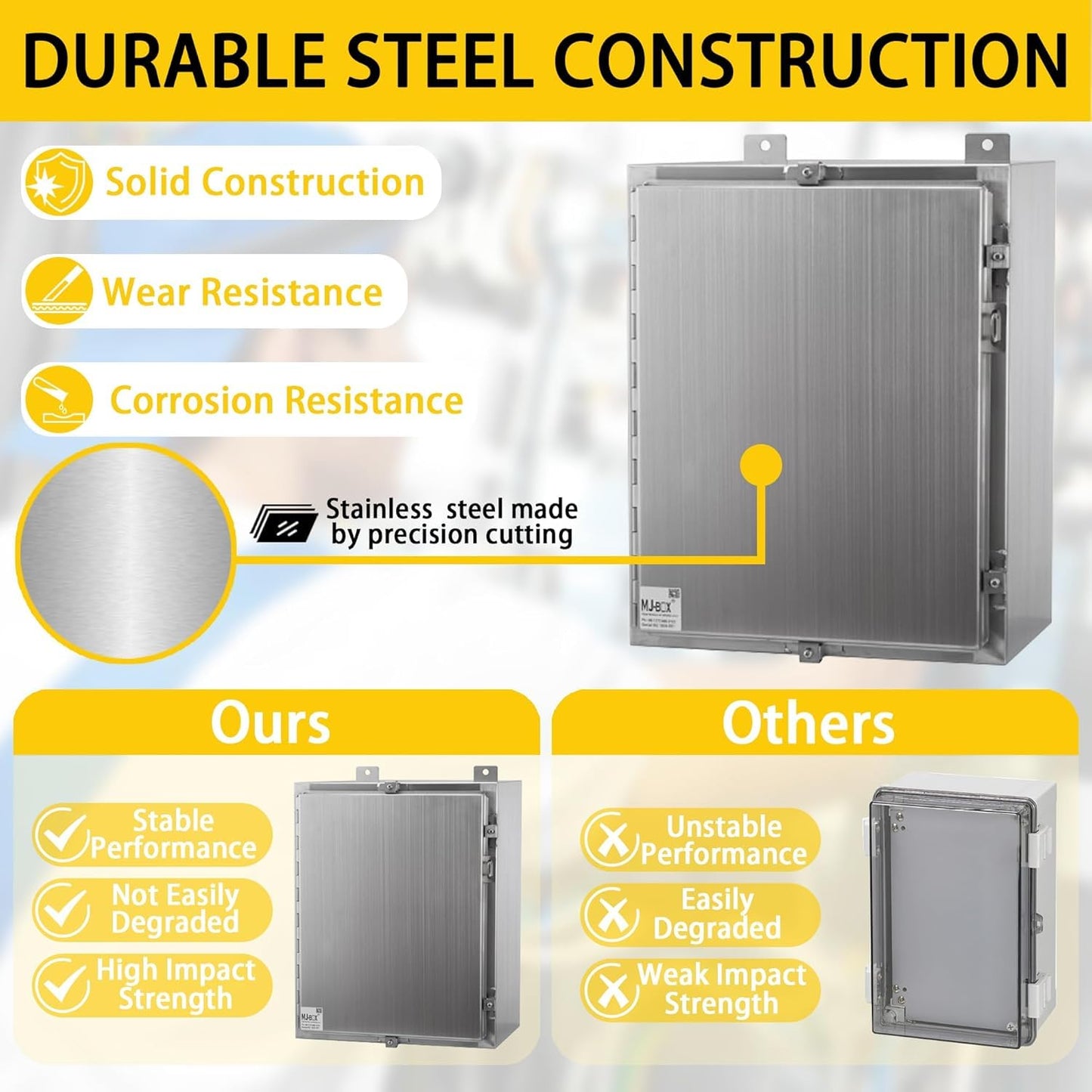 MJ-Box NEMA Steel Electrical Enclosure Box 22x22x8 304 Stainless Steel Explosion Proof Electrical Box IP66 Waterproof & Dustproof Outdoor/Indoor NEMA 4X Stainless Steel Enclosure