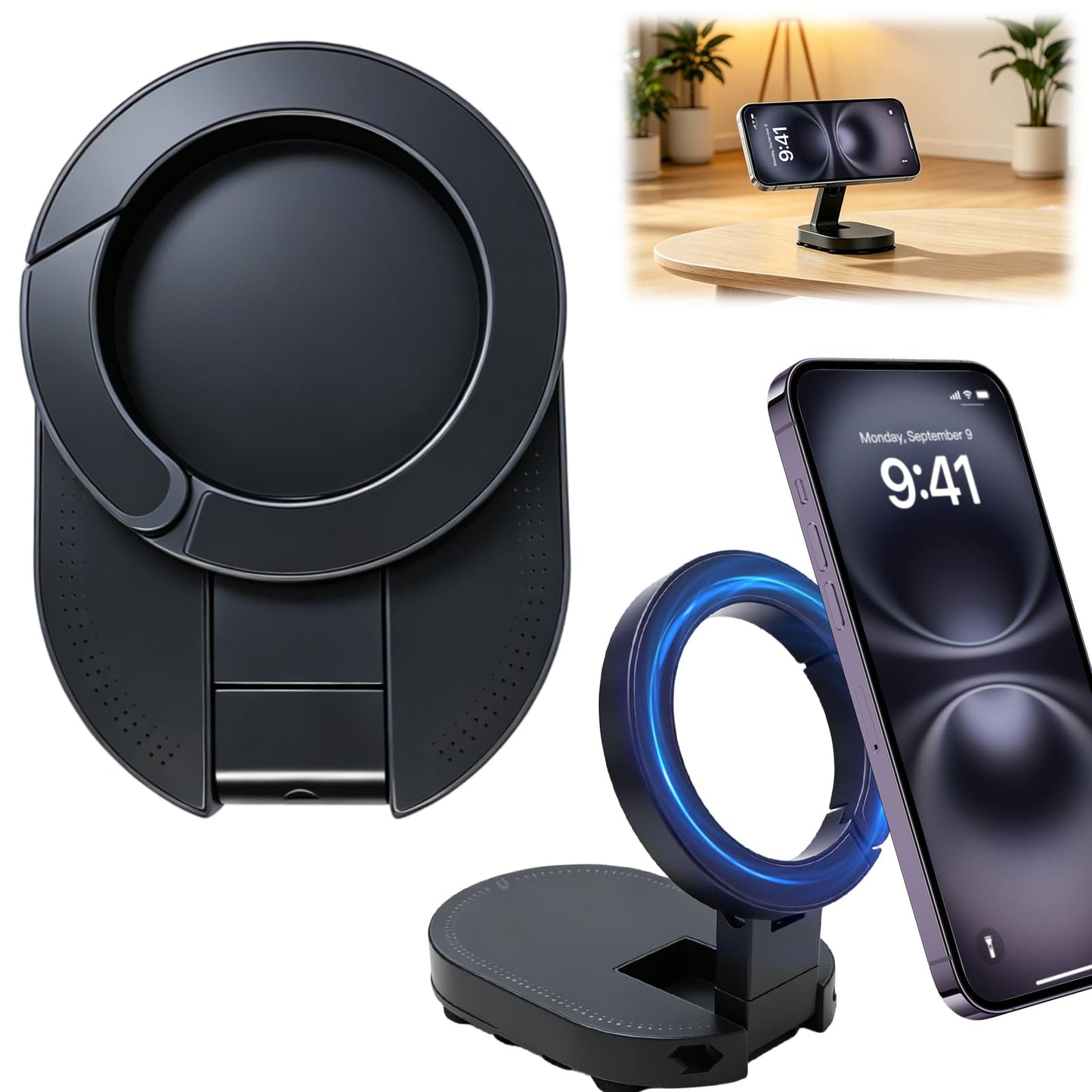 3-in-1 Suction Magnetic Phone Holder, 2026 New Foldable & 360° Rotatable MagLock Suction Mount with Suction, Magnetic Gym Phone Holder, Ideal for Car Dashboard, Gym, Kitchen, Office