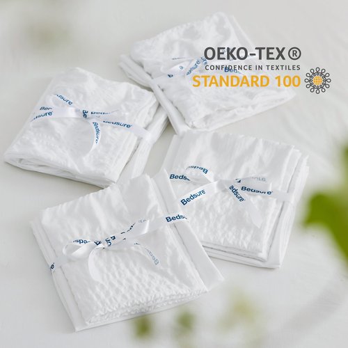 Bedsure Cooling Seersucker Comforter Sets Queen Size Bed 7 Piece, Soft Lightweight White Bedding All Season Queen Bed in a Bag Set With Comforters, Sheets, Pillowcases & Shams