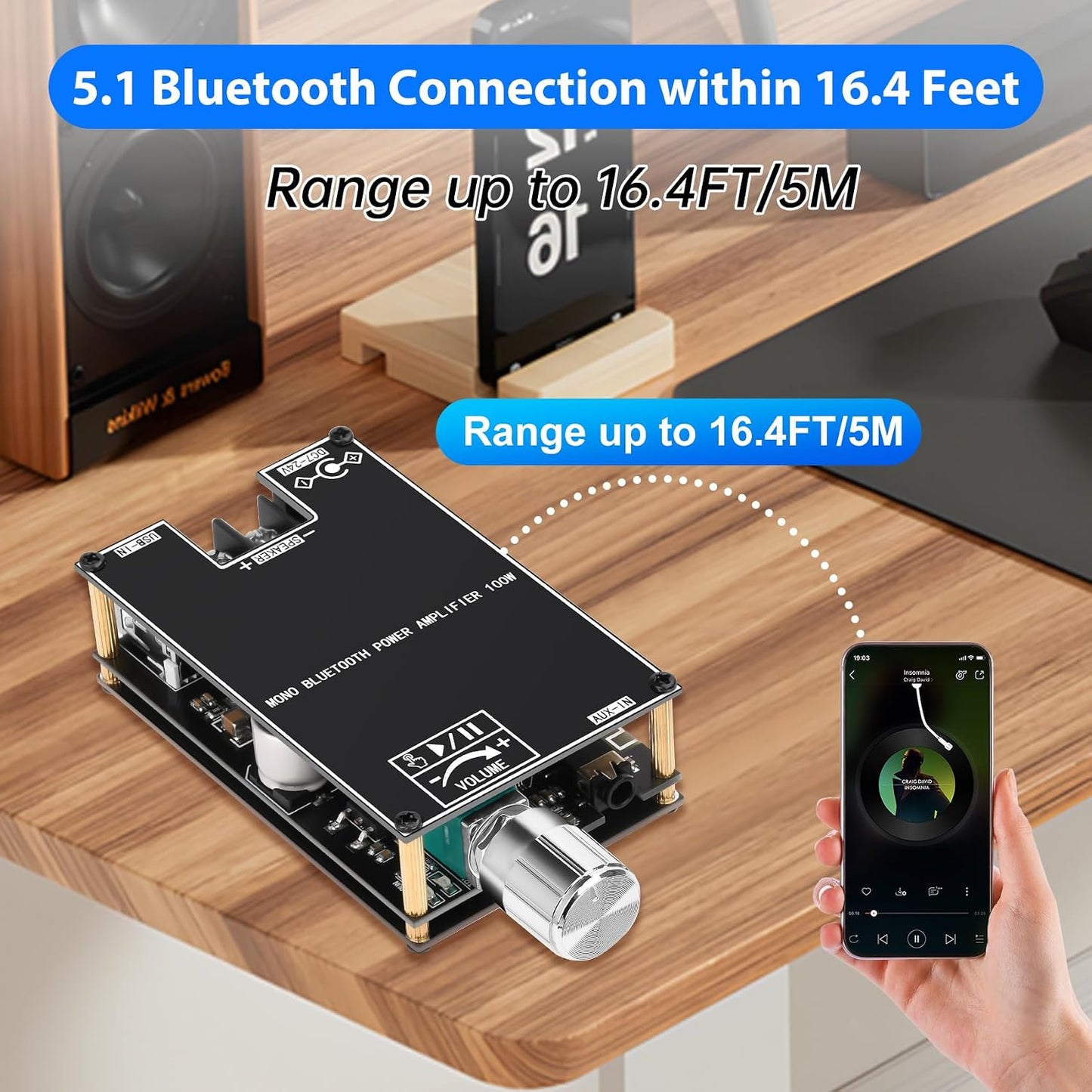 2PCS ZK-1001B Board,100W 7-24V, Daakro Bluetooth Amplifier Mono Channel Amp Board with TWS Pairing Function,DC