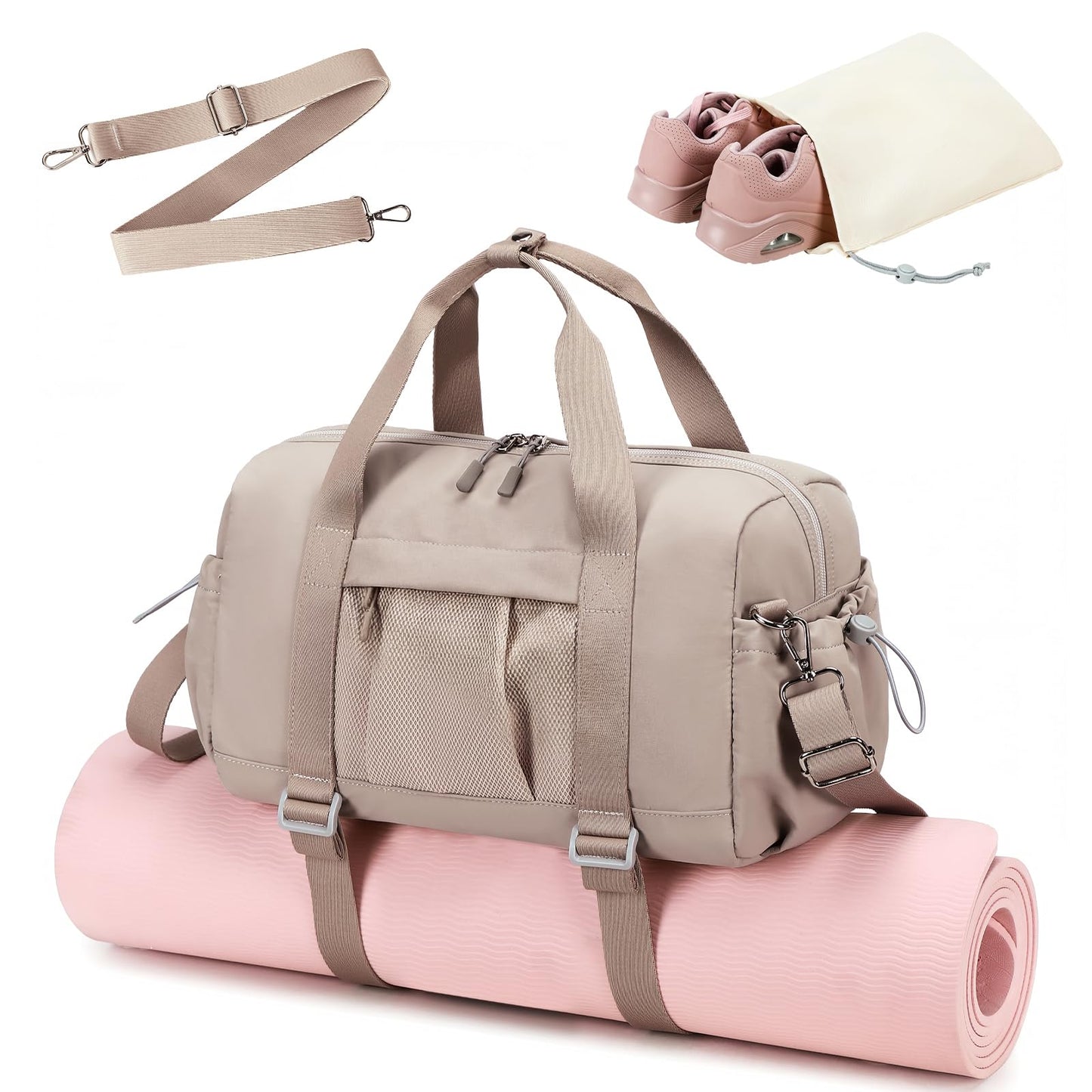 LEDAOU Small Gym Bag for Women, Mini Duffle Bag with Yoga Mat Holder Lightweight Carry On Sports Bag with Separate Shoe Pocket & Wet Pocket Duffel Bags Dance Yoga Workout Bag