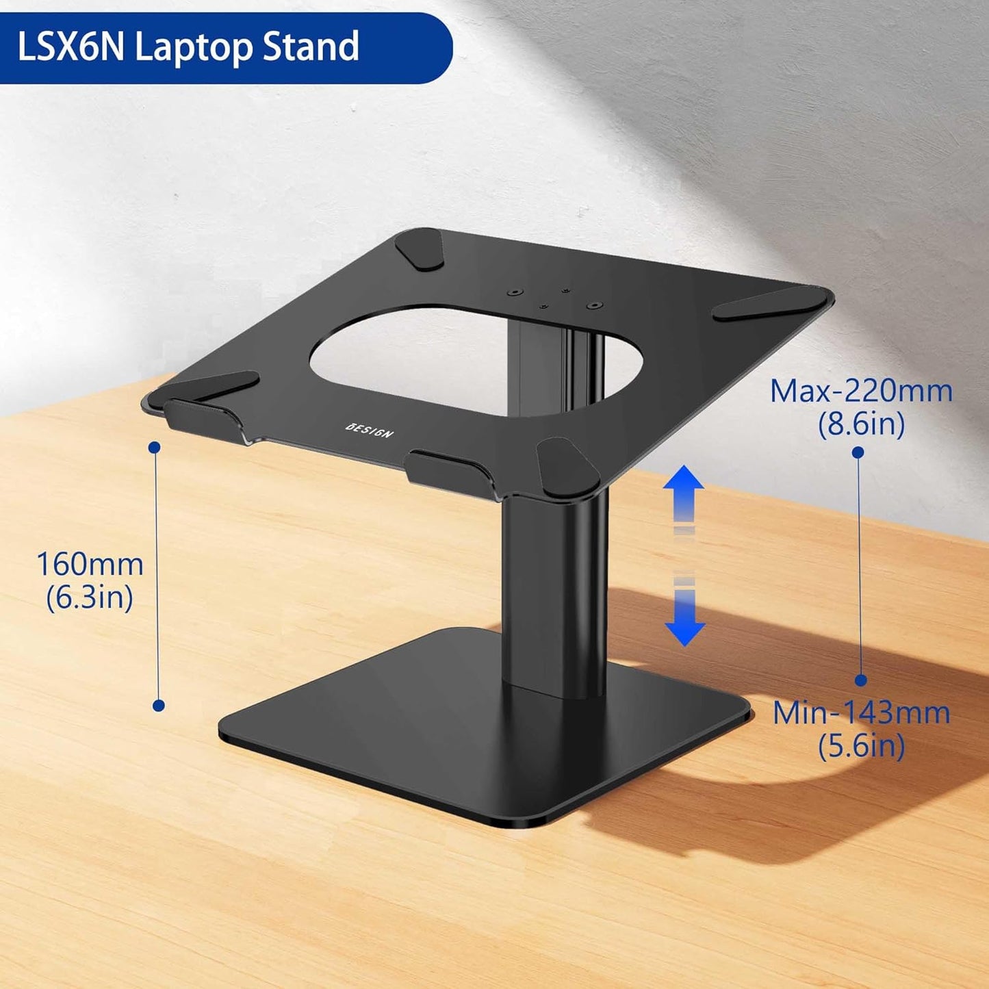 BESIGN LSX6N 10-15.6" Laptop Stand, Ergonomic Adjustable Notebook Riser, Computer Holder, Laptop Mount Compatible