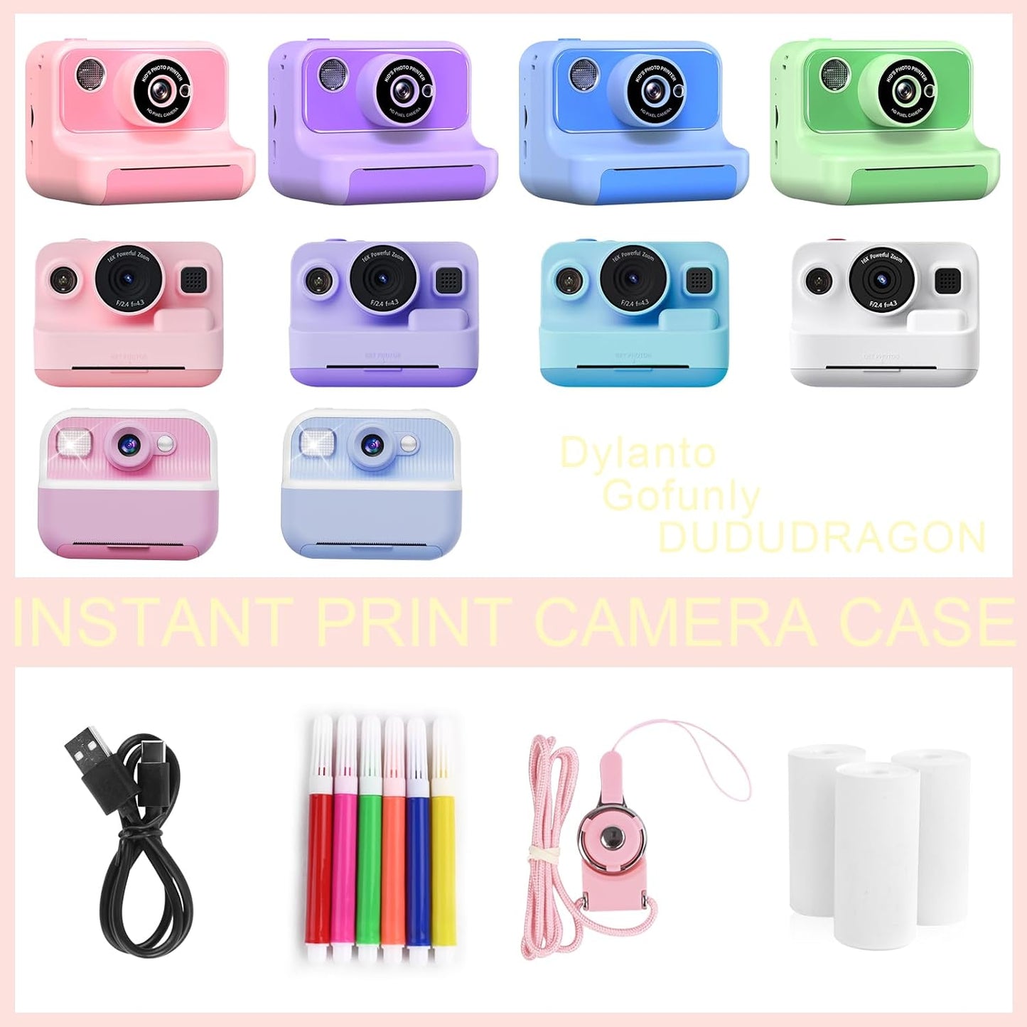 Kids Instant Print Camera Case Compatible with Dylanto/Gofunly/DUDUDRAGON/ESOXOFFORE Kids Camera, Prints Paper Water