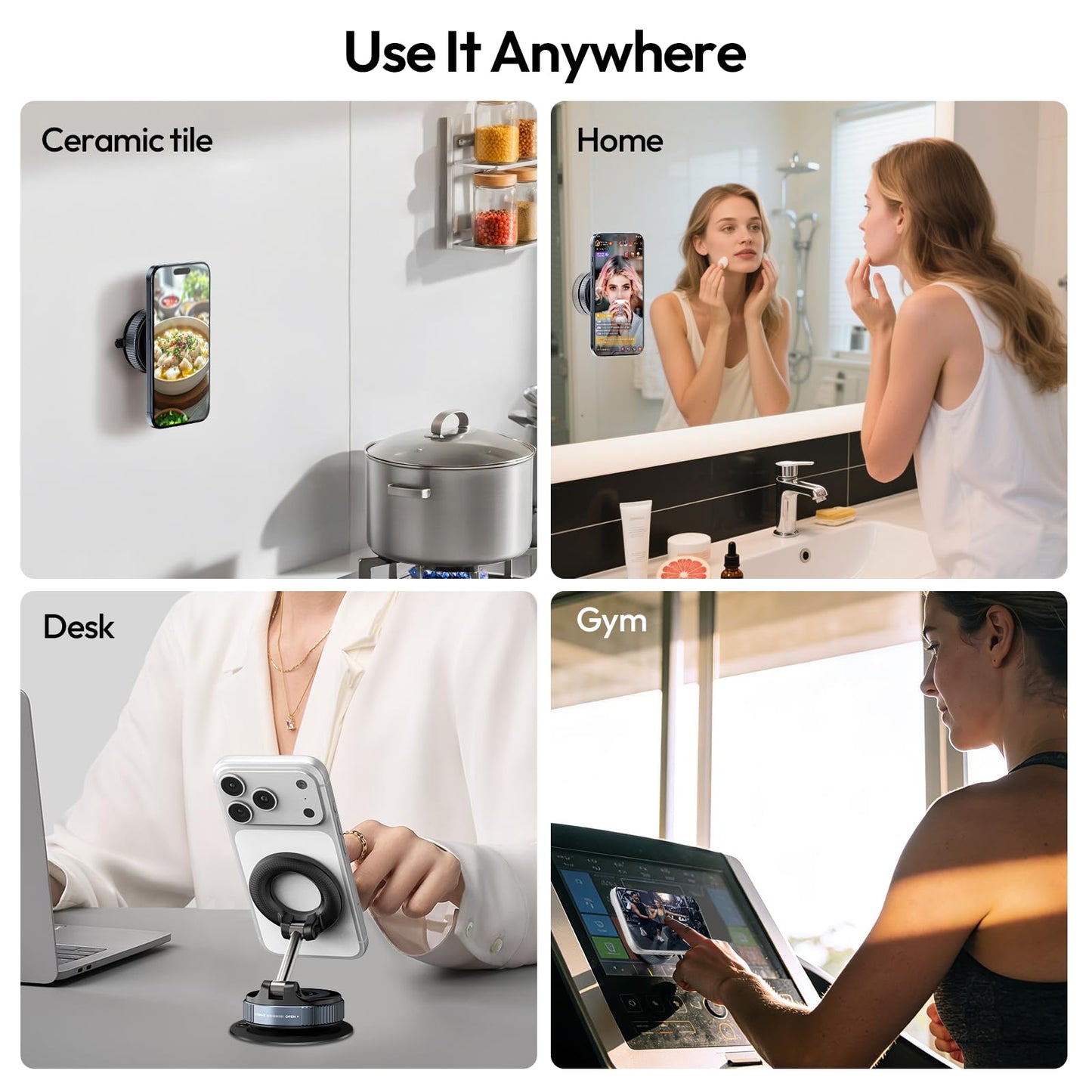 ULANZI Vacuum Suction Cup Phone Mount, 360° Rotatable Magnetic Phone Holder with Adhesive Pad, ≥14N Magnet for Car Kitchen Gym, Car Truck Accessories for iPhone 17 16 Vehicle Mounts