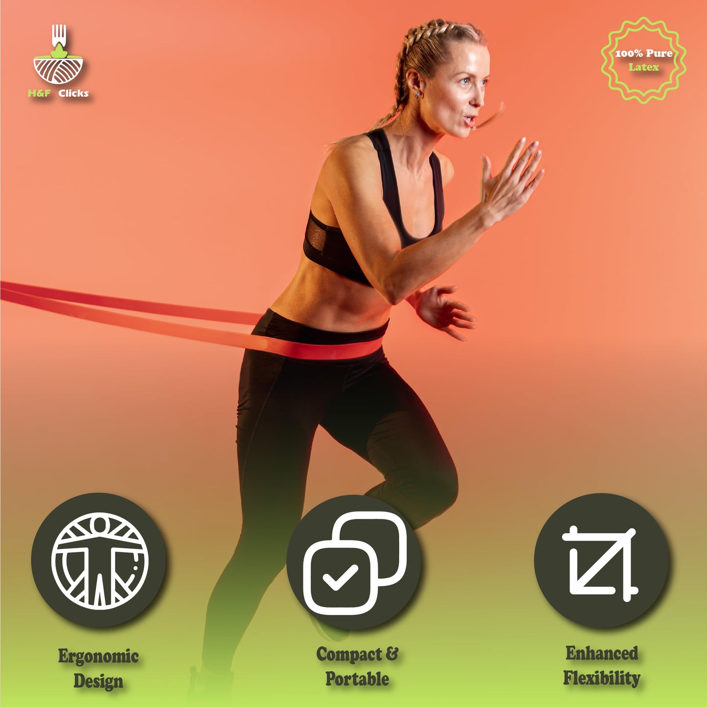 H&F Clicks Resistance Bands for Working Out, Exercise Bands for Physical Therapy, Pack of 5 Different Levels Elastic Band for Home Gym, Fitness, Stretching, Strength Training & Yoga - Gym Accessories.