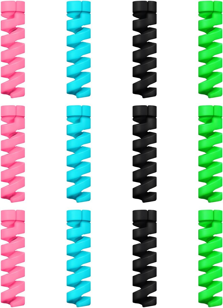 Jetec 12 Pieces Charging Cable Protector Silicone Spiral Charger Cable Savers for Cords Micro USB Protector, Mouse