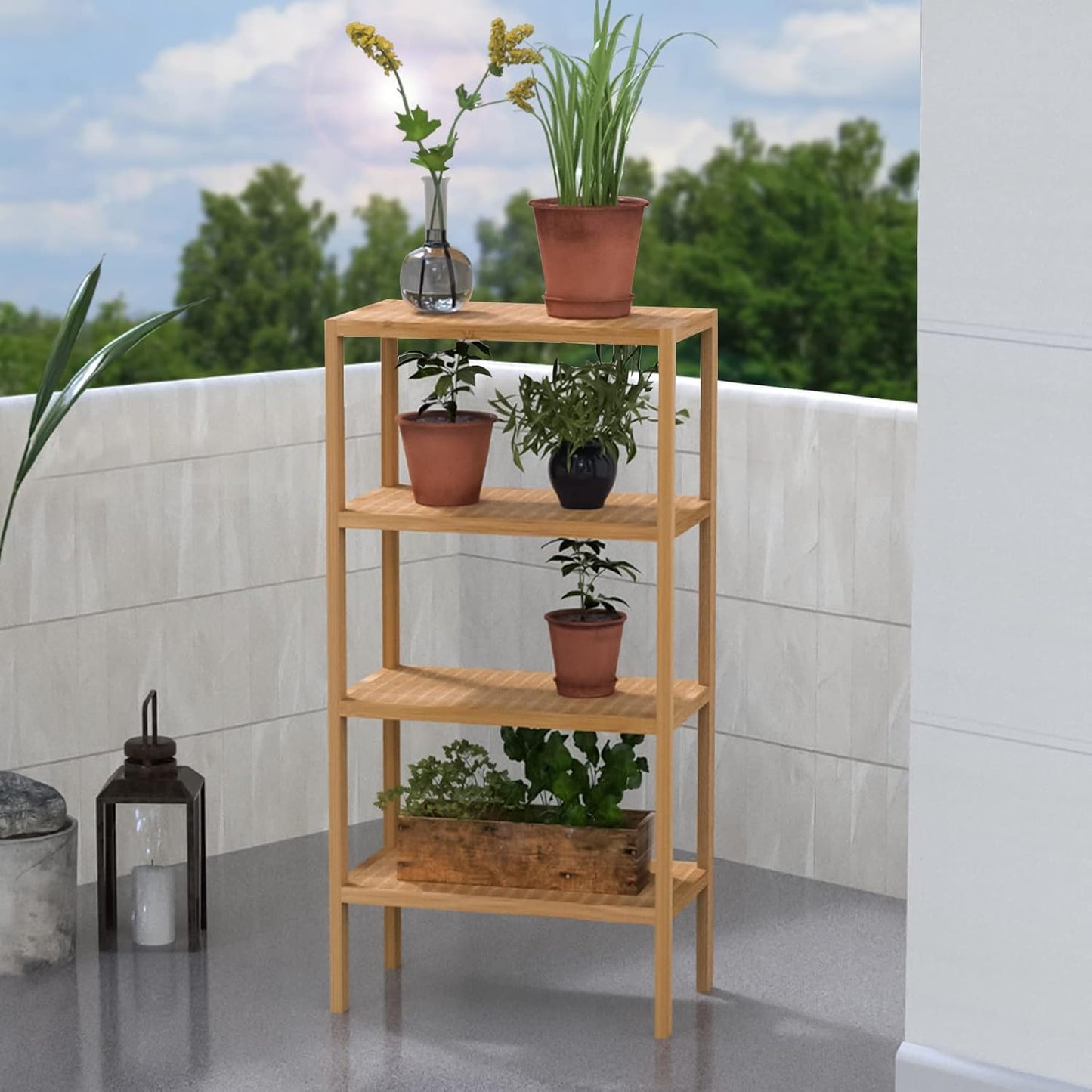 FoverOne 4 Tier Shelving Unit, Bamboo Book Shelf Bookcase Storage Shelf for Bathroom Kitchen Living Room