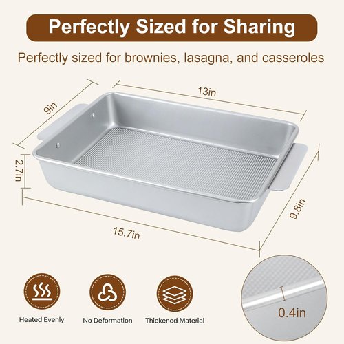 Commercial Grade 9x13 Baking Pan by [Brand Name] - Heavy-Gauge Aluminized Steel, Nonstick & Warp-Resistant, Silver