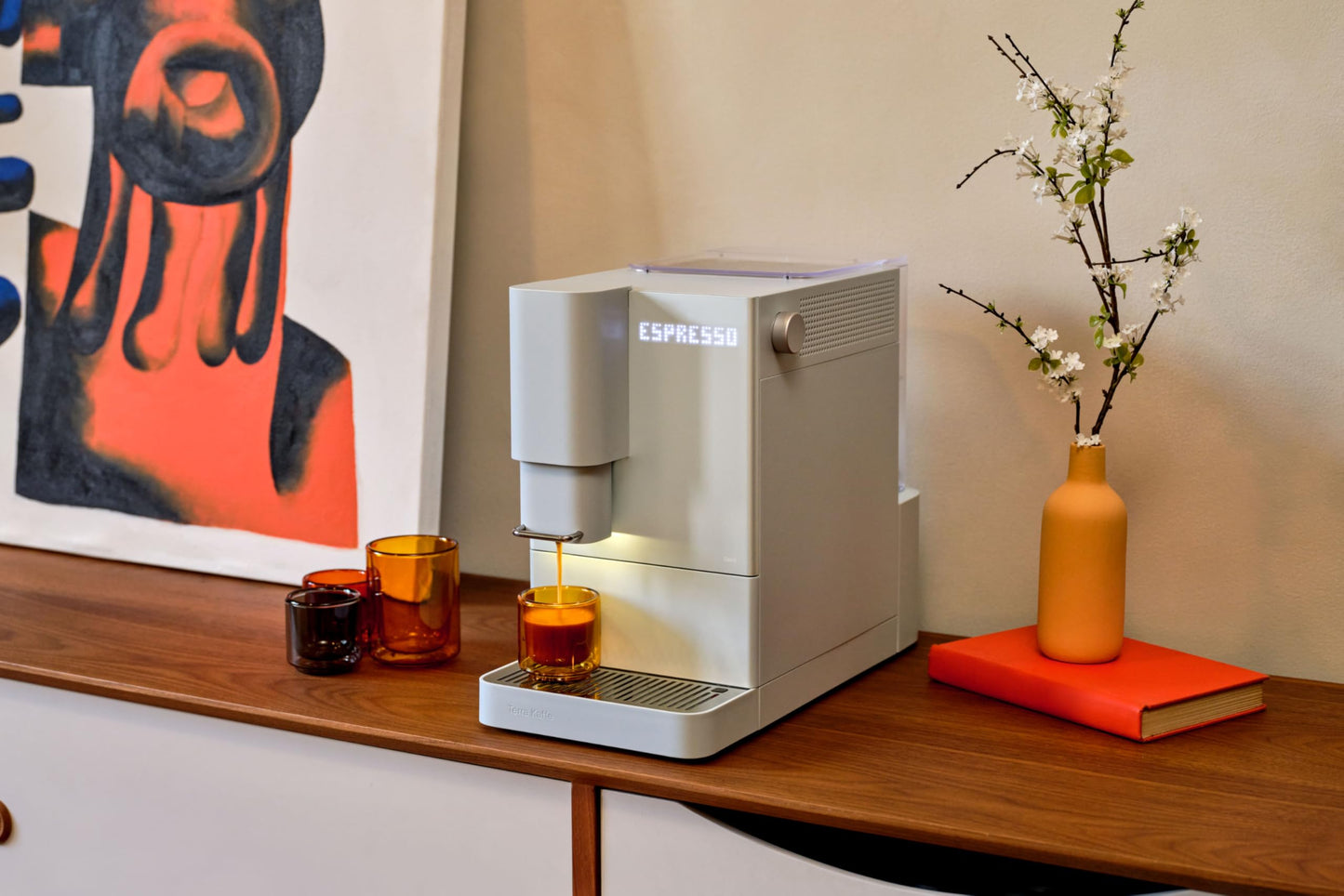 Terra Kaffe Demi Compact Fully Automatic Espresso Machine - Roaster-Approved Espresso Settings - Barista-Level Quality with Built-In Grinder - Coffee Machine - Cloud