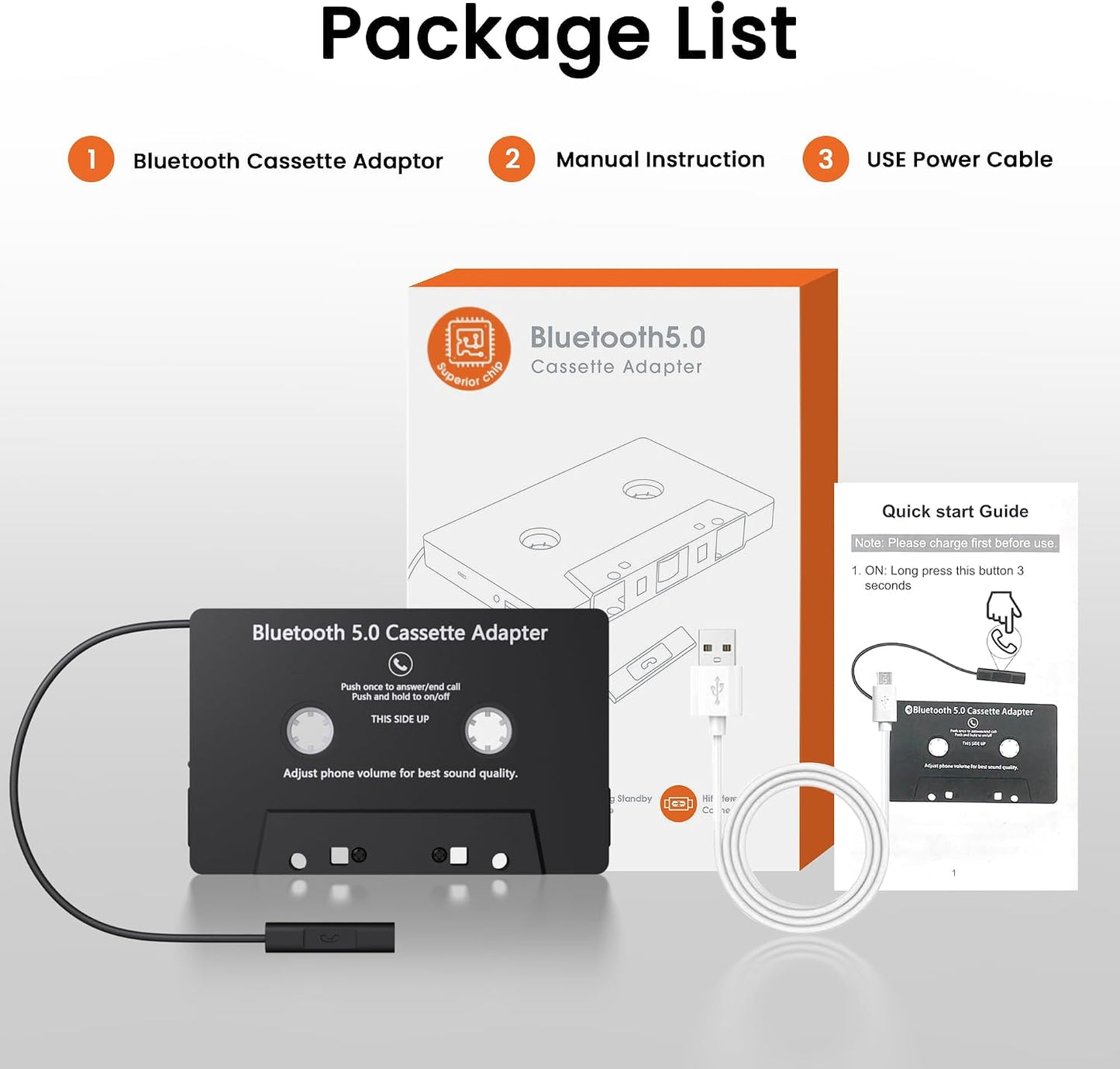 Mersoco Cassette MP3 5.0 Cassette Car Audio Bluetooth Wireless Receiver, Tape Player Bluetooth Aux Adapter, Hands-Free