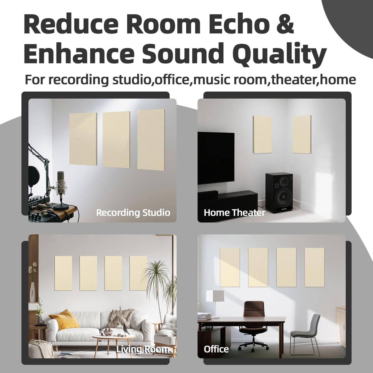 Art3dwallpanels 4 PCS Acoustic Panels, 24''x12'' Fabric Soundproof Wall Panels, Easy-Hook Mounting Sound Absorbing Panels for Studios, Office, Home Theater, Linen