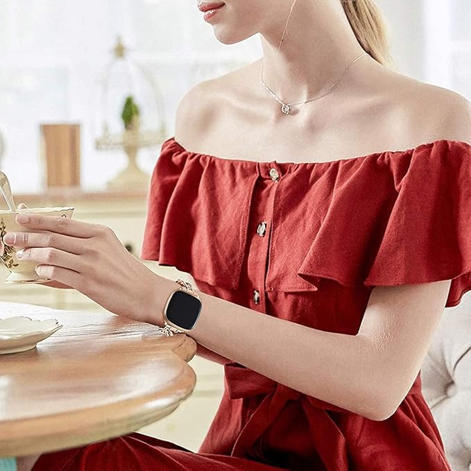 Cool Women Chain Metal Smartwatch Bands Compatible for Fitbit Sense/Fitbit Versa 3 Bands for Dressy Women, Metal Wristband Strap for Fitbit Sense 2/Versa 4 (Rose Gold)