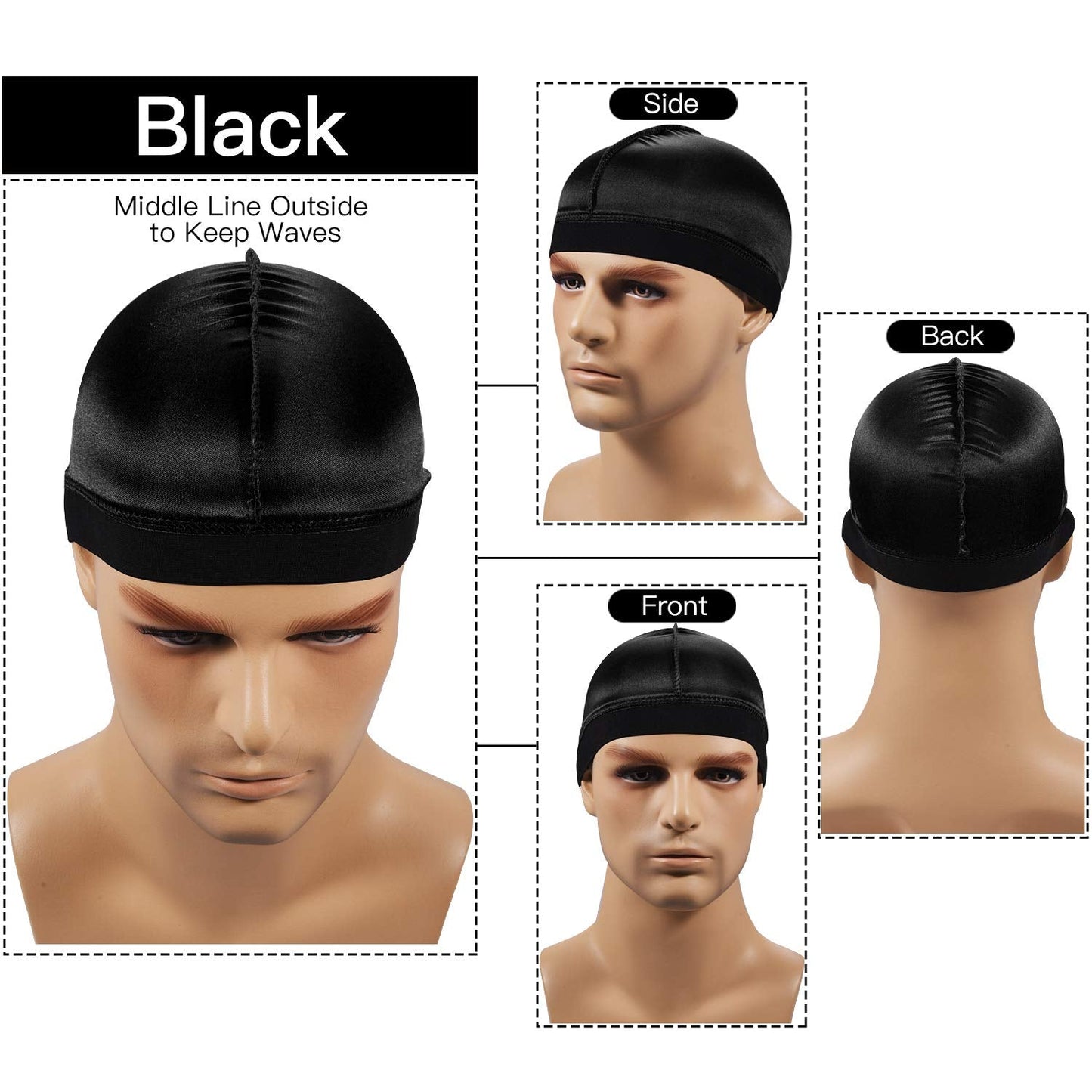 2PCS Silky Stocking Wave Cap for Men, Good Compression Over Durag （Thick Hair Style）