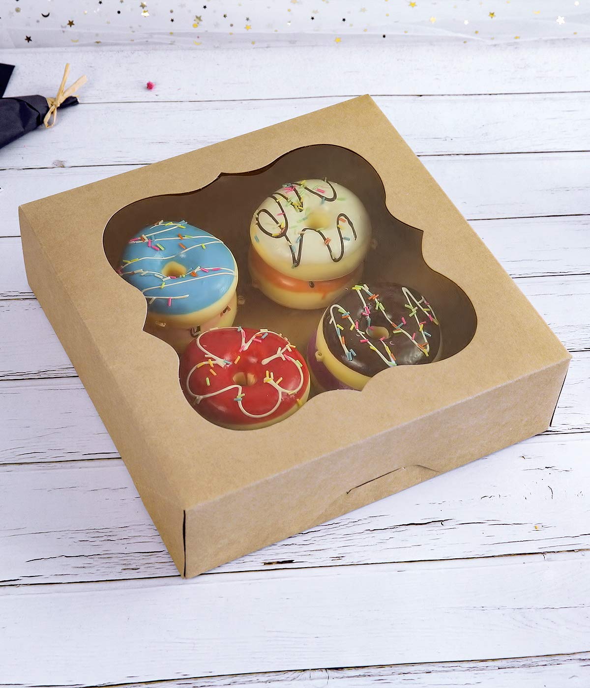 CHERRY 15-Pack 10"x10"x3"Brown Bakery Boxes with PVC Window for Pie and Cookies Boxes Small Natural Kraft Paper Box 10x10x3inch Pack of 15