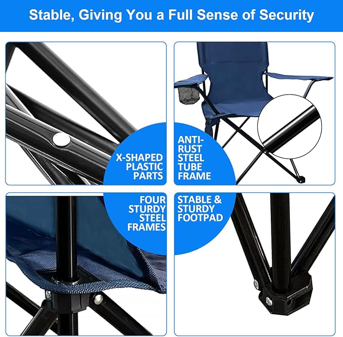 Folding Camping Chair, 225lb Capacity, Includes Cup Holder & Side Storage Bag, 5.5lbs Portable for Beach, Camping, Sport,Cyan