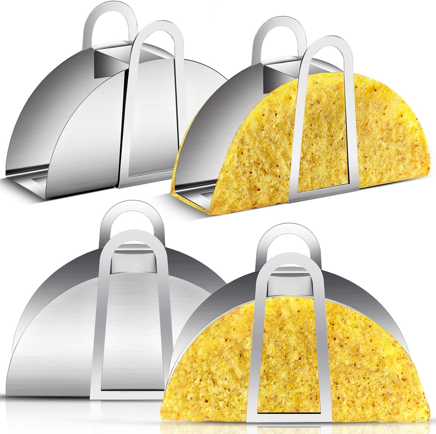 Skiennix Stainless Steel Taco Shell Mold - 4 Pack Tortilla Holder for Crispy Baking & Frying