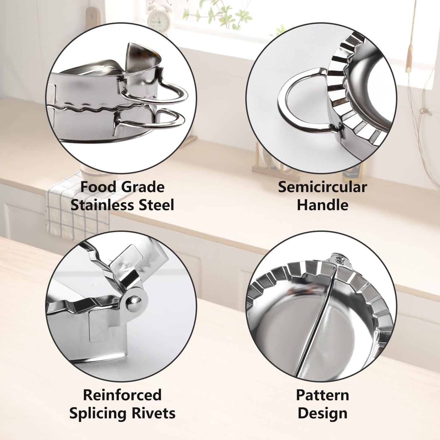 3-in-1 Dumpling Press, Pierogi Maker, and Empanada Maker Press, 304 Stainless Steel with 3 Sizes (4”, 5”, 6”) for Homemade Dumplings, Pastries and Empanada Mold Manual Pasta Makers