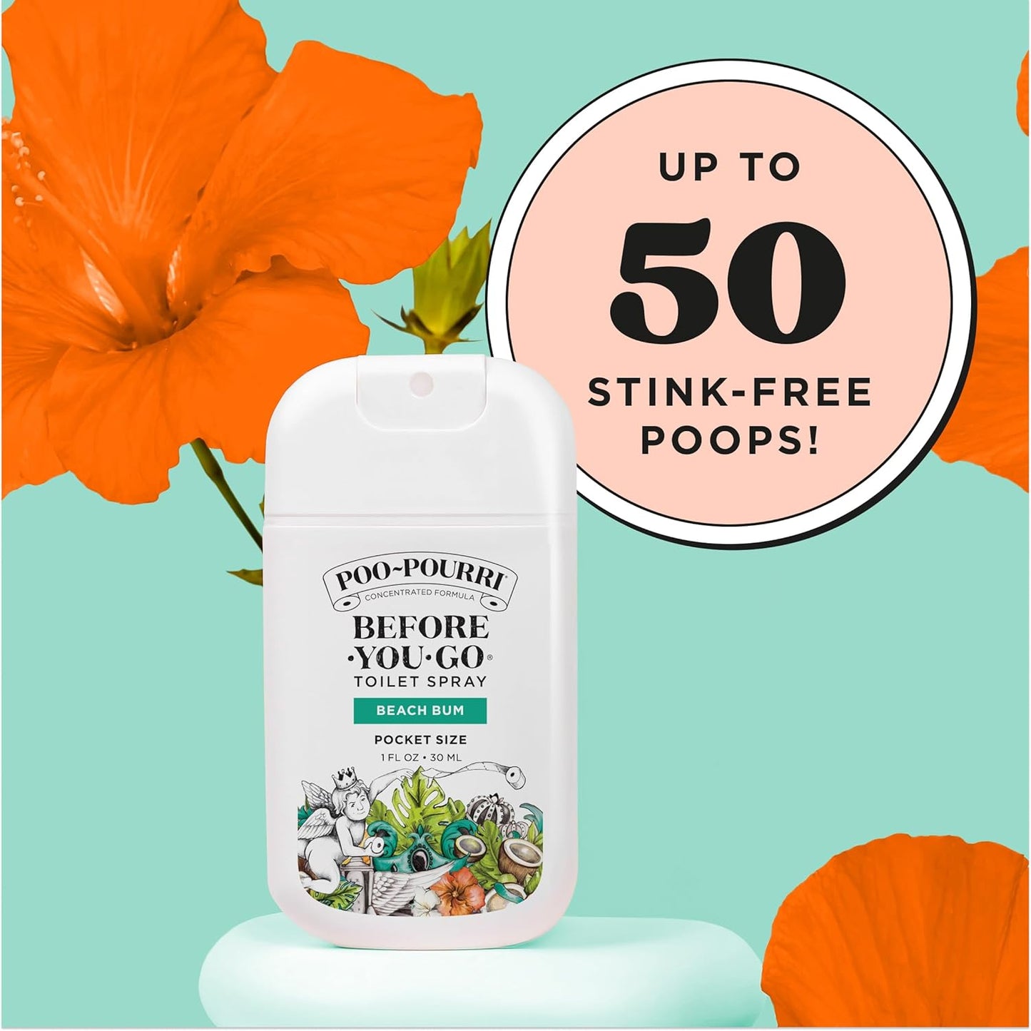 Poo-Pourri Pocket Toilet Spray - Travel Essential for On-The-Go Odor Control | Beach Bum, 1 Fl Oz