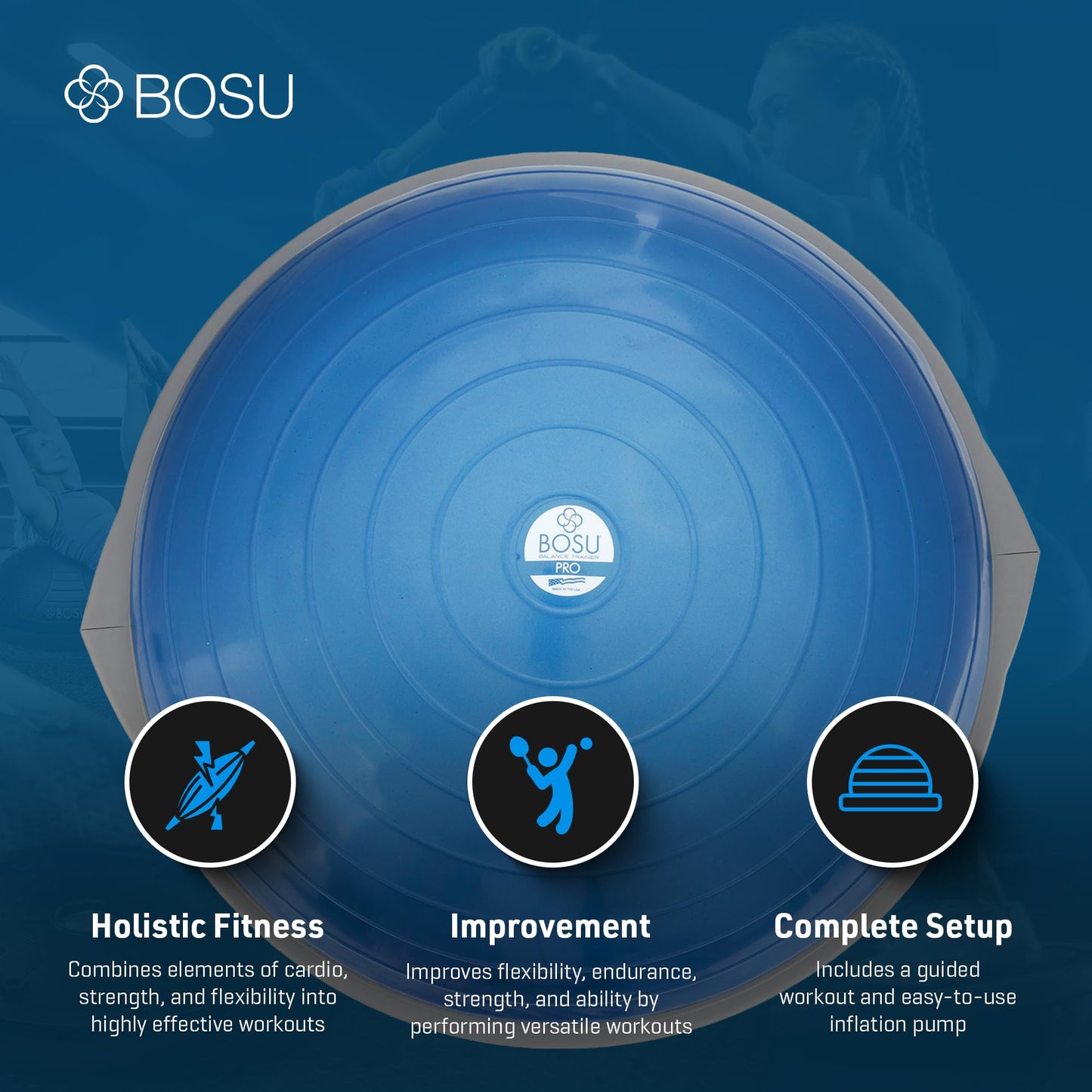 BOSU 26 Inch Pro Balance Trainer, Half Ball Multifunctional Workout Equipment – Commercial-Grade Home Gym Stability Dome for Exercise and Training with Guided Workouts and Hand Pump