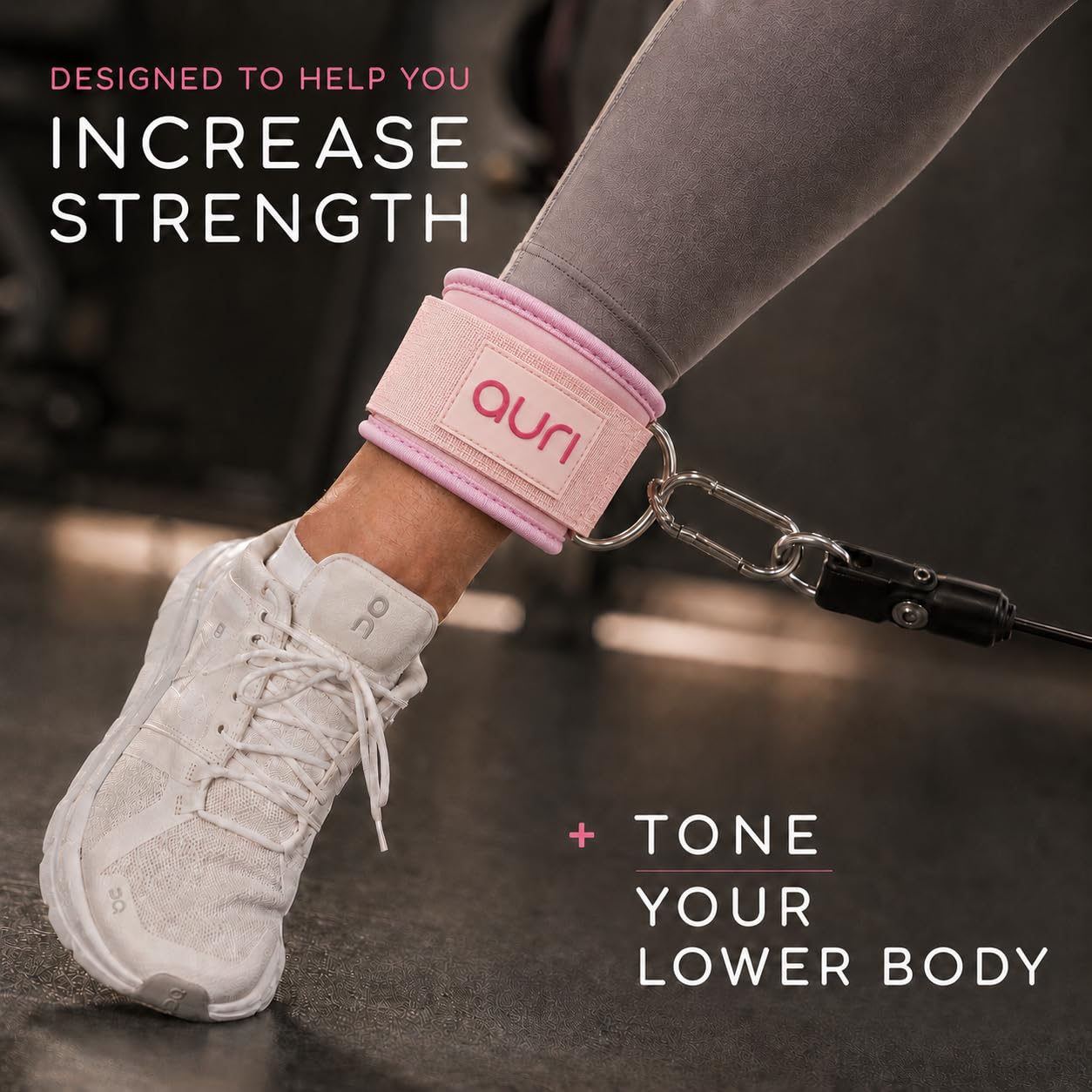 Auri Fit Ankle Strap for Cable Machine - Padded Neoprene Cuff with Stainless Steel D-Ring for Comfort & Support During Glute Kickbacks, Leg Extensions, Hip Abductors & Lower Body Workouts