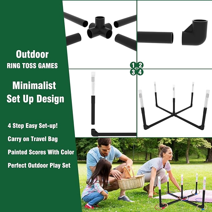 OUTTOY Outdoor Yard Games for Adult and Family, Led Ring Toss Games for Kids， Glow in The Dark Games for Lawn, Backyard, Camping, Beach