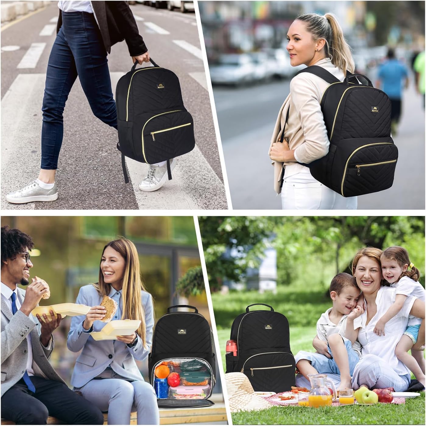 Backpack Backpack Pack 15.6 Inch Commuting, MATEIN Work with Lunch Compartment, Insulated Quilted Lunch for Women