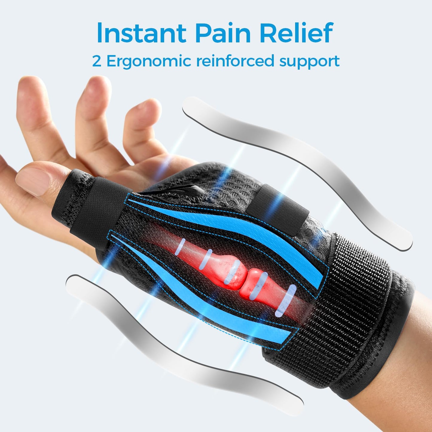 Thumb Brace Right/Left Hand, Thumb Spica Splint Hand Brace for Arthritis Pain and Support, Ergonomical Thumb Stabilizer for Trigger Thumb, CMC, De Quervains Tenosynovitis Pain Relief (Blue/Black, M - Fit both hands)