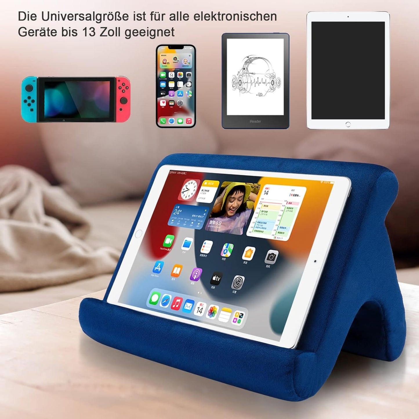 SAMHOUSING 3 9.7, 10.5,12.9 4 3, Tablet Pillow Stand Holder Dock for Bed with Viewing Angles, Compatible with All