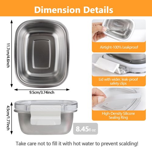 MAXTBEE 3 Pack Stainless Steel Reusable Snack Containers with Lids - 8.45 oz Small Metal Snack & Lunch Food Boxes, Shatterproof Leakproof Freezer Safe Meal Prep Containers for Portioning Snacks, Dips