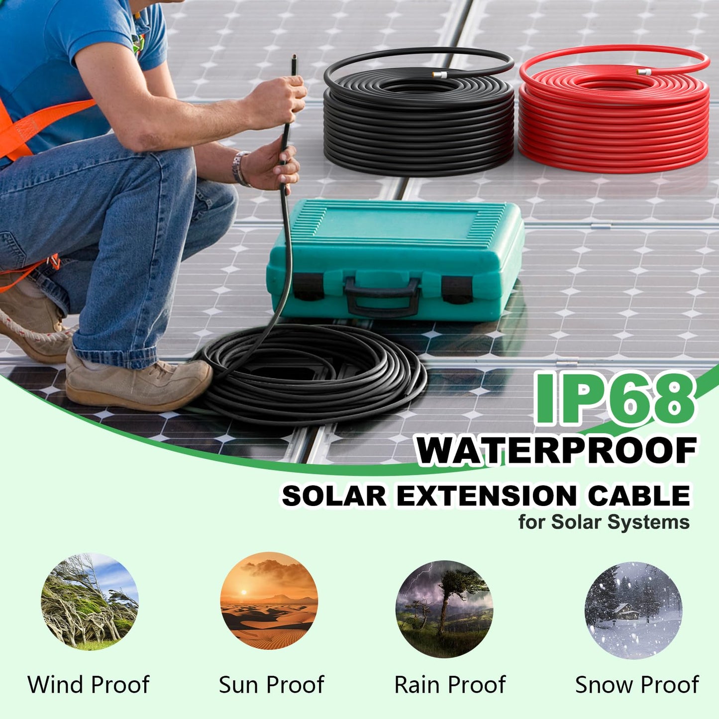 Vansdon 2x200FT Solar Panel Wire,10AWG Solar Wire Tinned Copper PV Cable for Solar Panels Outdoor Automotive RV Mppt Boat Marine