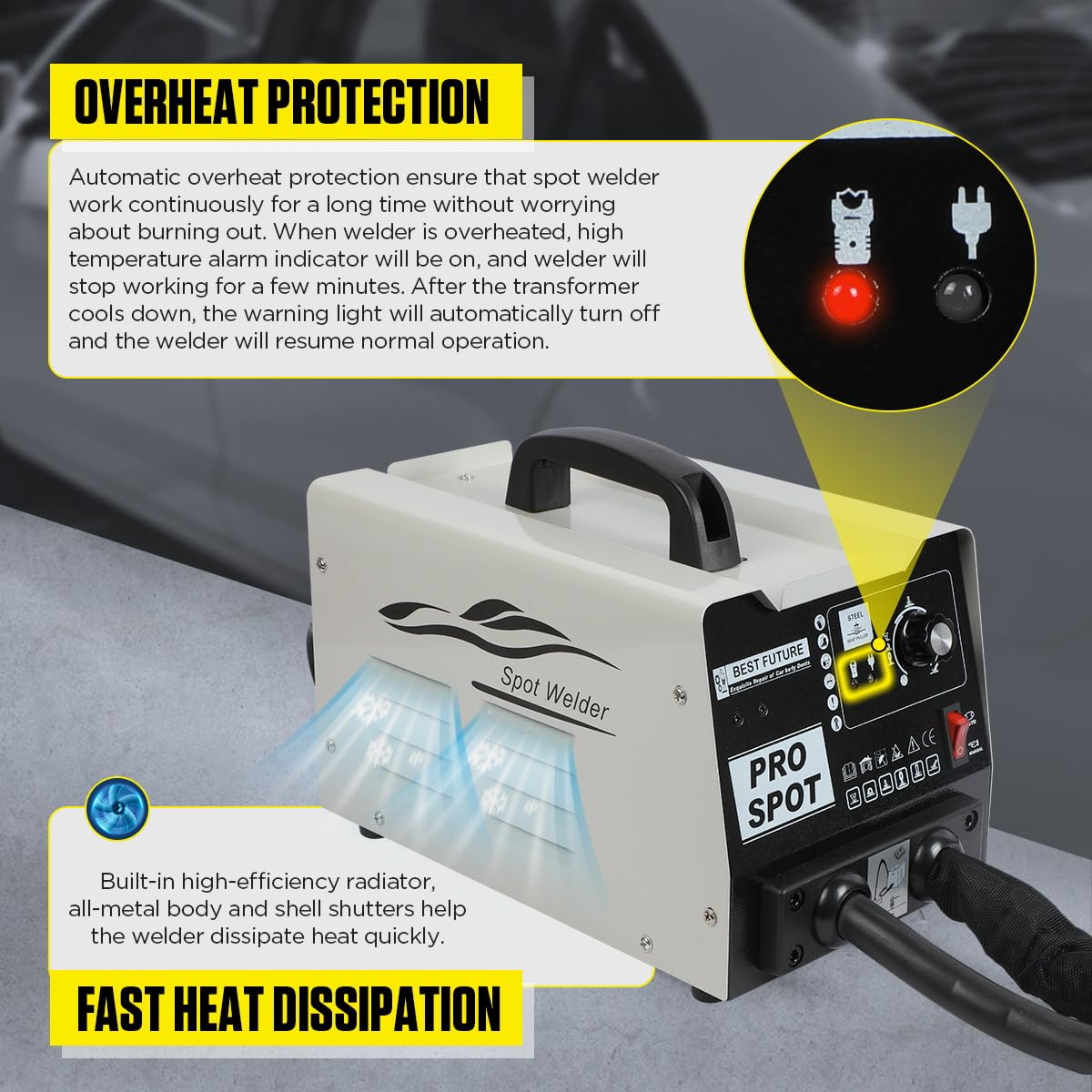 Spot Welder Dent Puller 3800A Dent Puller Machine 6 Modes Dent Puller Welder Intelligent Induction Stud Welder Smaller Welding Spots Auto Car Body Dent Puller Repair Kit 110V with Overheat Protection