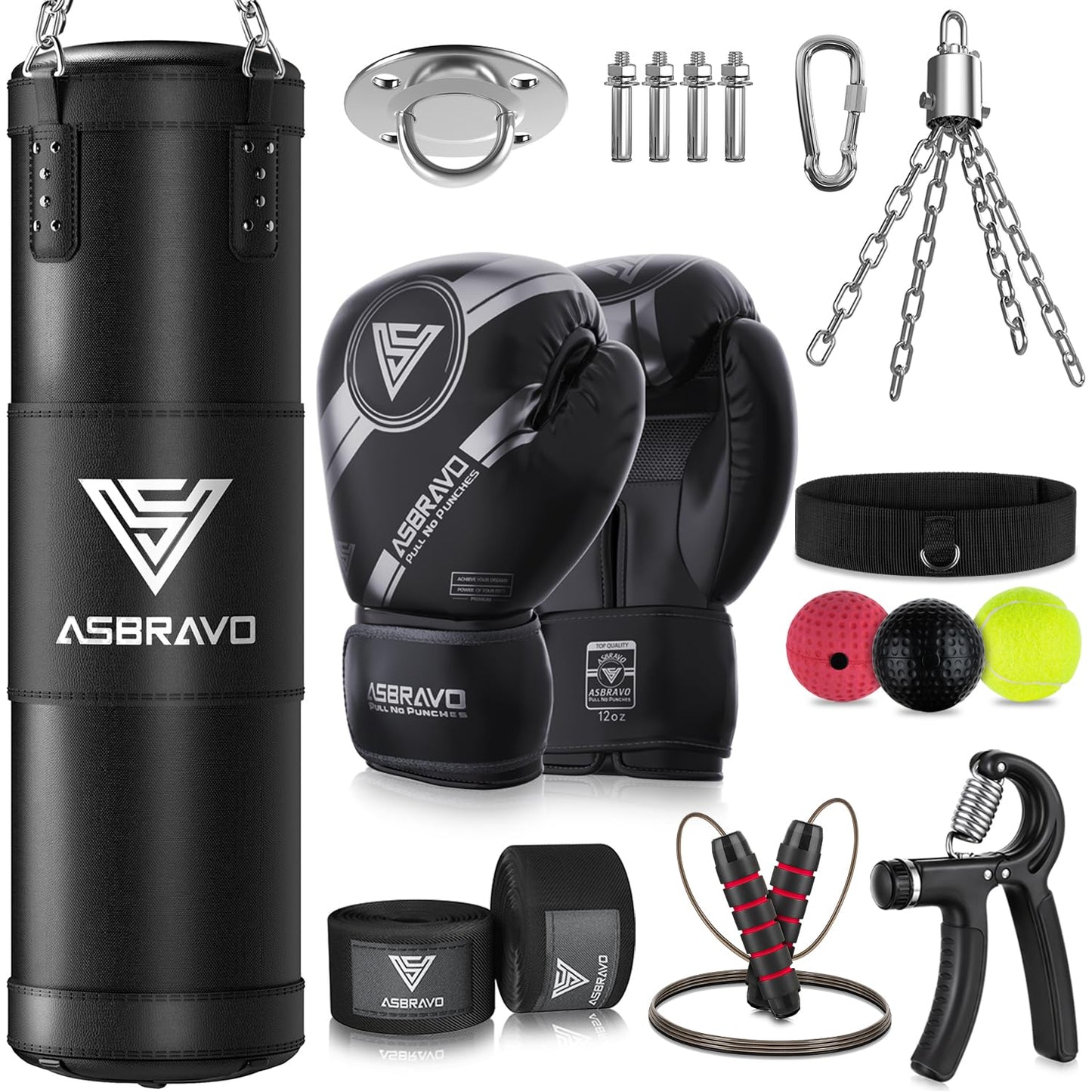 ASBRAVO Punching Bag for Adults, 4ft Heavy Boxing Bag Set with 12 OZ Gloves for MMA Karate Kickboxing Boxing Home Gym Training - Unfilled
