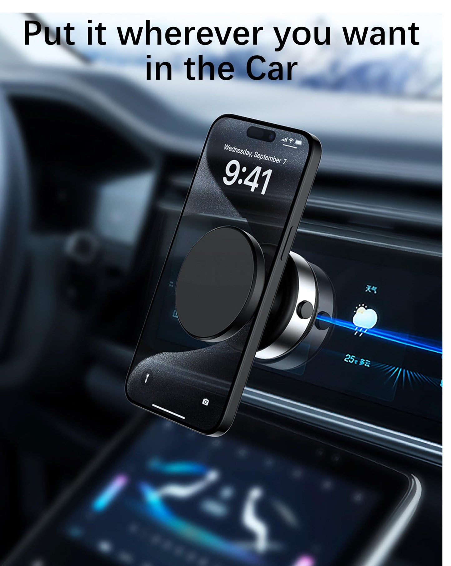 Electric Vacuum Suction Cup Magnetic Phone Mount, 360 Rotatable Magnetic Cell Phone Holder, Adjustable Hands-Free Portable for Magsafe iPhone Car Gym Mirror Smooth Surface(Black)