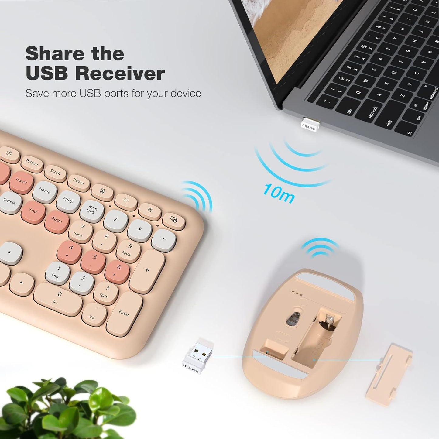 MOFII Set 2.4G Wireless Keyboard Mouse Combo, Colorful Compact Full Size Wireless Keyboard and Mouse Ultra-Thin Sleek