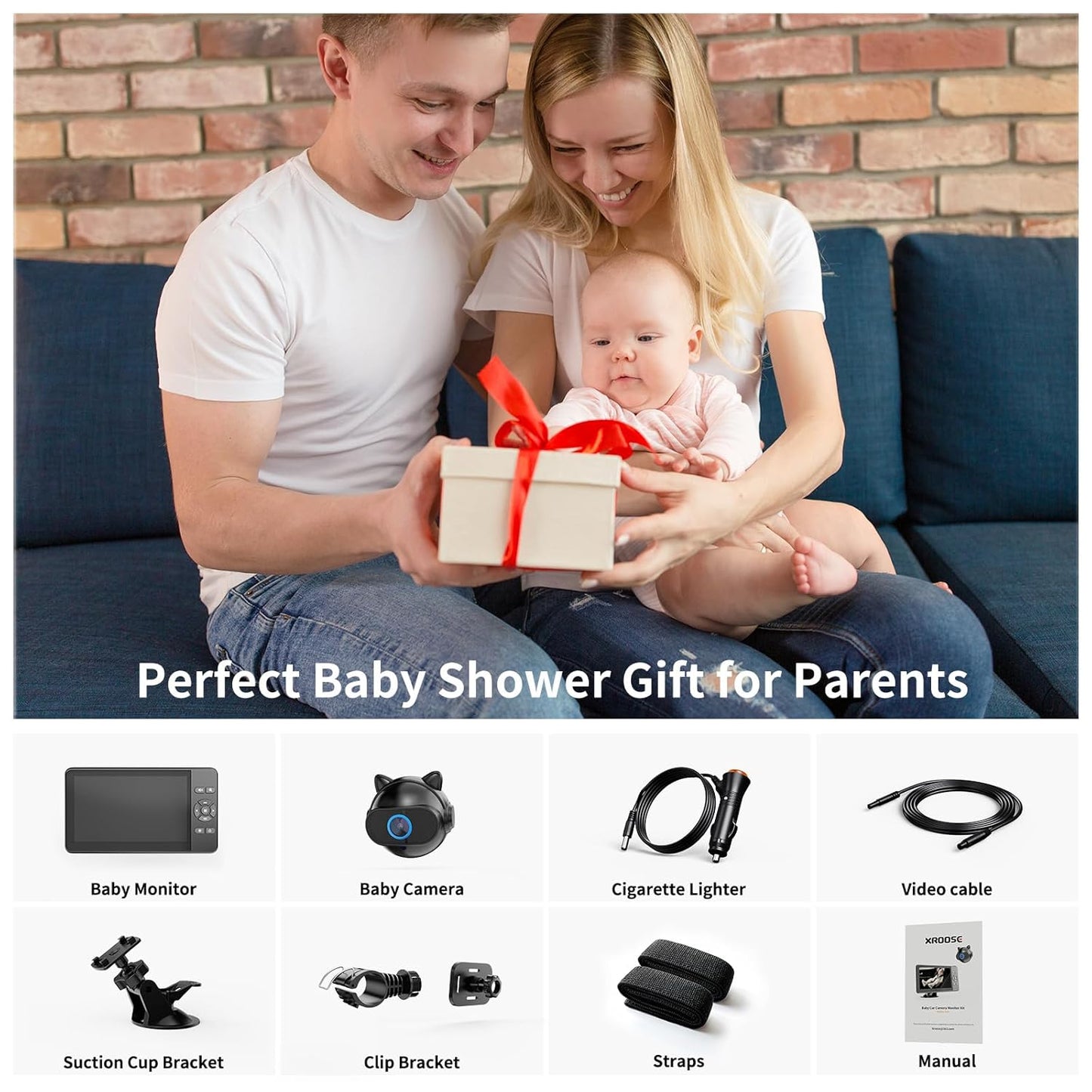 Setup 4.3'' 1080P 4X Zoom,10 360 Baby Car Camera,Plug and Play Easy HD Car Baby Monitor with Lullabies, Auto IR Night