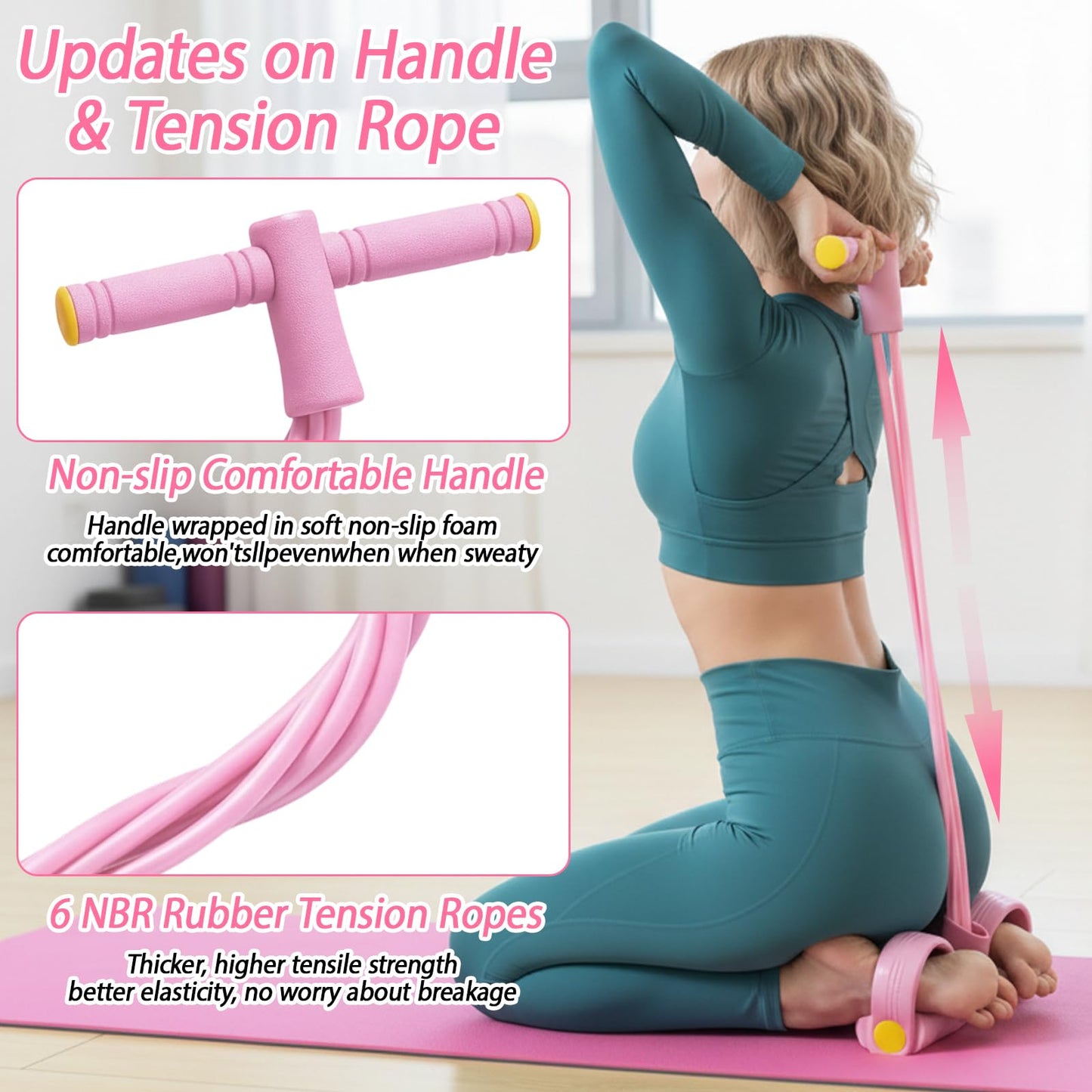 Pedal Resistance Band, Multifunction Pull Up Assistance Bands, 6 Tube Foot Pedal and Handles for Full Body Strength Training, Space-Saving Exercise Solution Home Workout Equipment