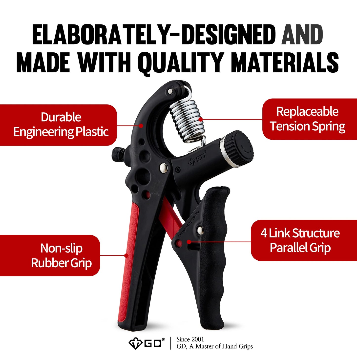 GD GRIP2 Hand Grip Strengthener Adjustable gripper (22~77lbs) Forearm Exerciser Wrist Strengthener Grip Strength Trainer Wrist Strengtheners Grip Trainer RED