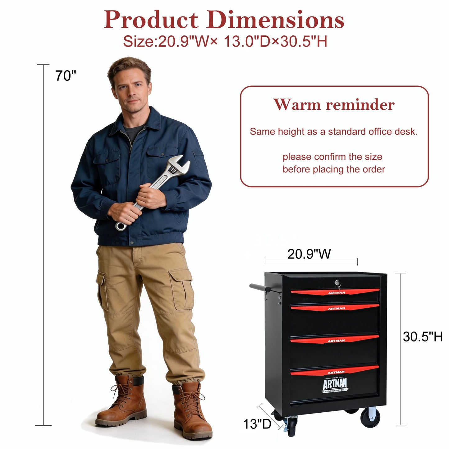 RYH 4/5/6/7 Drawers Rolling Tool Chest - Heavy Duty Mobile Tool Cart with Locking Wheels & Ball Bearing Drawers, 30.5" H x 20.9" W x13 D Garage Tool Storage Cabinet，Metal Tool Box (Black, 4 Drawers)