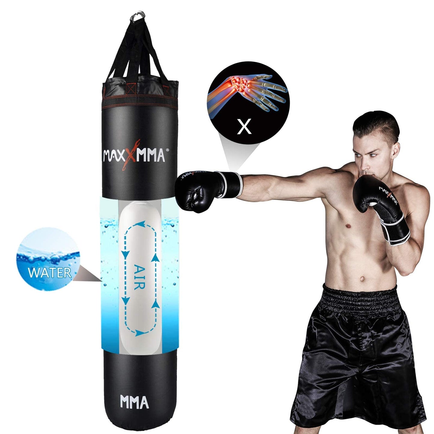 MaxxMMA 5 ft Water/Air Heavy Bag Kit (Adjustable Weight 70~140 lbs.)