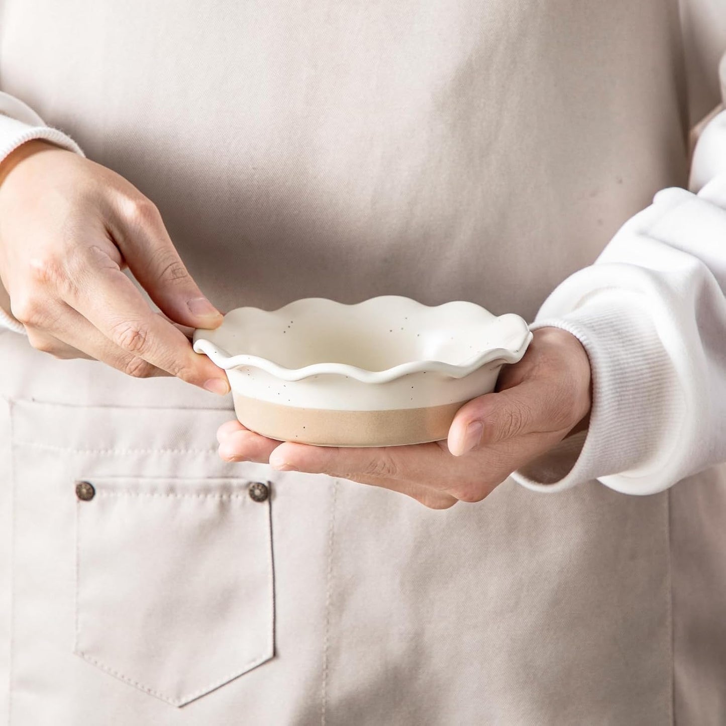 Vancasso Mini Pie Pans - Set of 6 Ceramic Deep Dish Plates | 5.2 Inch Ruffled Edge, Oven & Microwave Safe, Cream