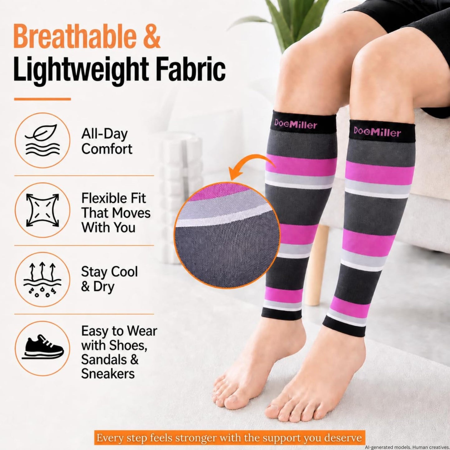 Doc Miller Calf Compression Sleeve for Men & Women – 20–30 mmHg Graduated Compression, Footless Compression Socks Alternative for Running, Shin Splints, Swelling, Varicose Veins –Calf Support, 1 Pair