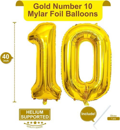 Gold 10 Number Balloons by [Brand Name] - 40 Inch Giant Birthday & Anniversary Party Decorations