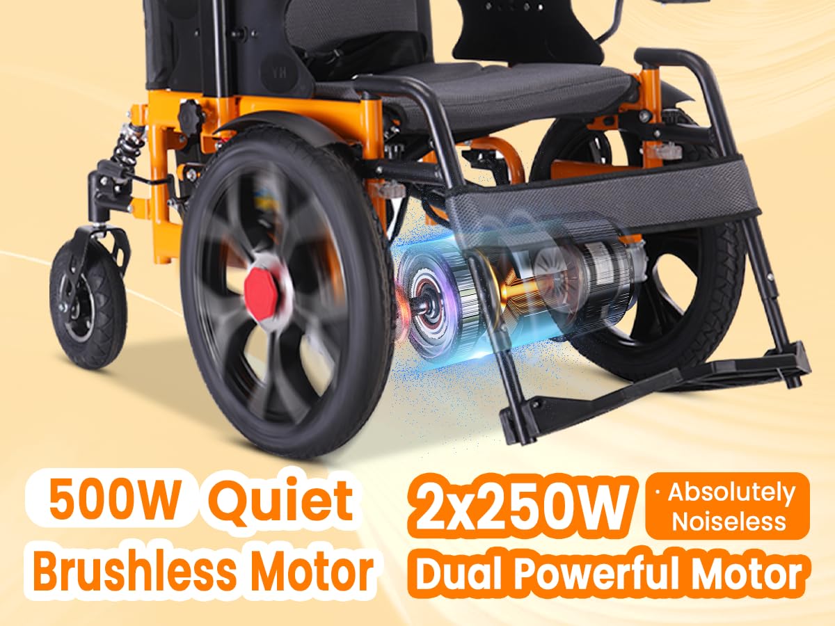 16" Big Front Wheel Electric Wheelchair, 20” Seat Width All Terrain Foldable Power Wheelchairs, Motorized Wheel Chair for Adults 330lbs, Dual Brakes, Rear Control Included, Led Light, Backpack