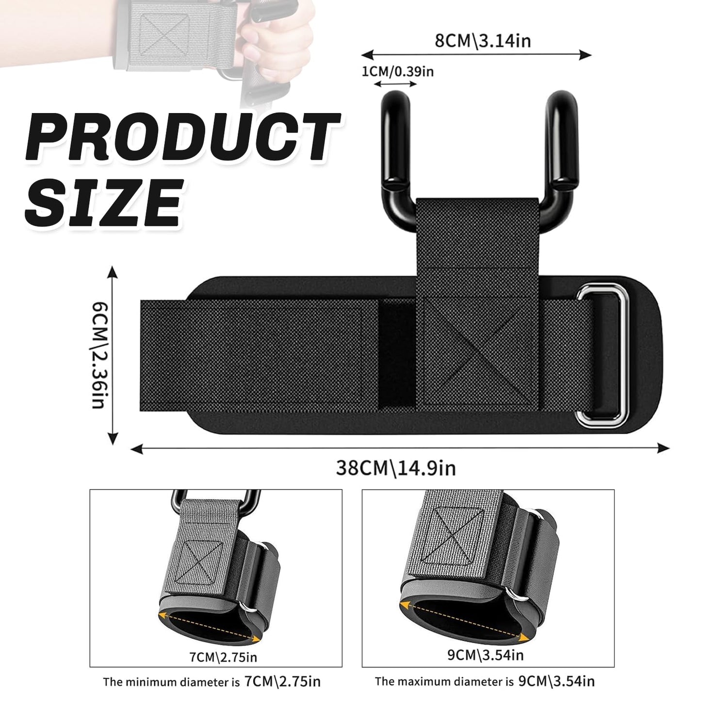 YEYINGZHUO Weight Lifting Hooks, 1 Pair Lifting Hooks for Weight Lifting, 330 LB Heavy Duty Gym Lifting Wrist Strap Hook for Deadlifts, Pull-Ups, Strength Training 0.4inch Grip Weightlifting Hooks for Teen