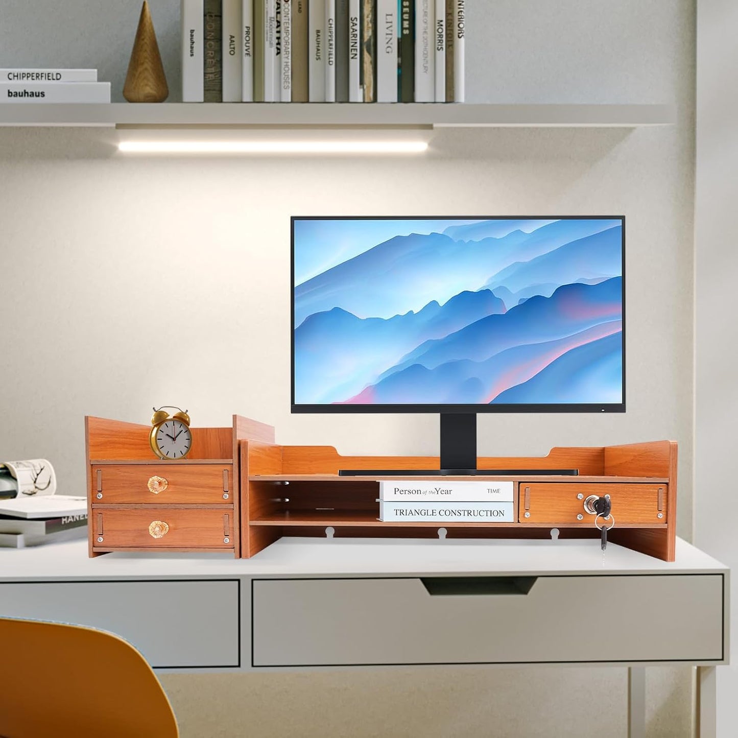 WDZCZDoo 11.02lbs Computer Monitor Stand, Computer Rack with Storage, Wooden Laptop Monitor Stand, Wood Desk Organizer