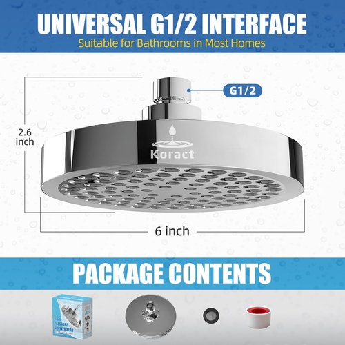 Koract Shower Head High Pressure Rain Premium Luxury Design Anti-Clogging Silicone Nozzles Adjustable Replacement for Bathroom Shower Heads (Luxury Polished Chrome 6" Round)