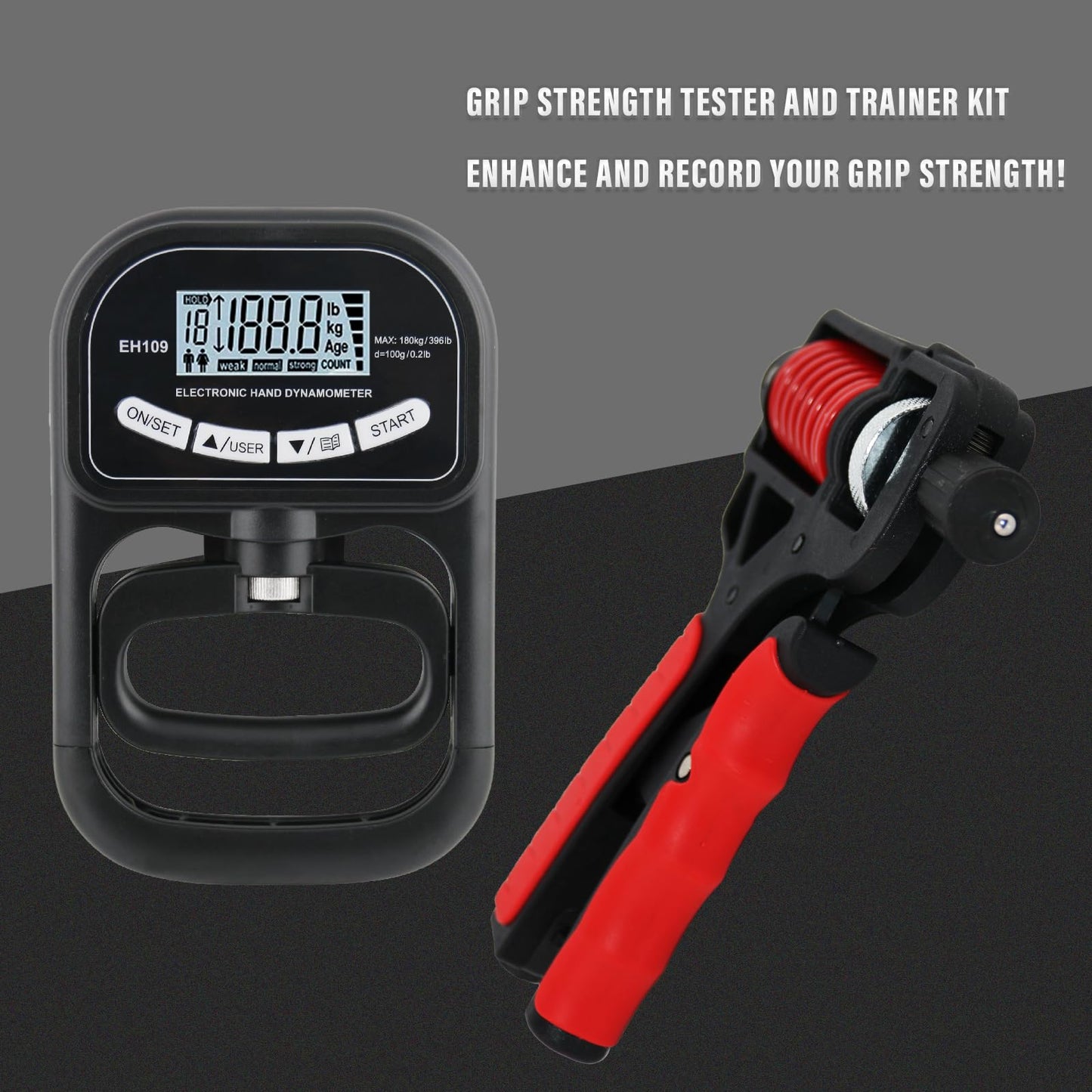 Captain Grip Strength Tester and Trainer Set – Electronic Hand Dynamometer (400lbs/180kg) & Adjustable Resistance Grip，Electronic Counting Grip