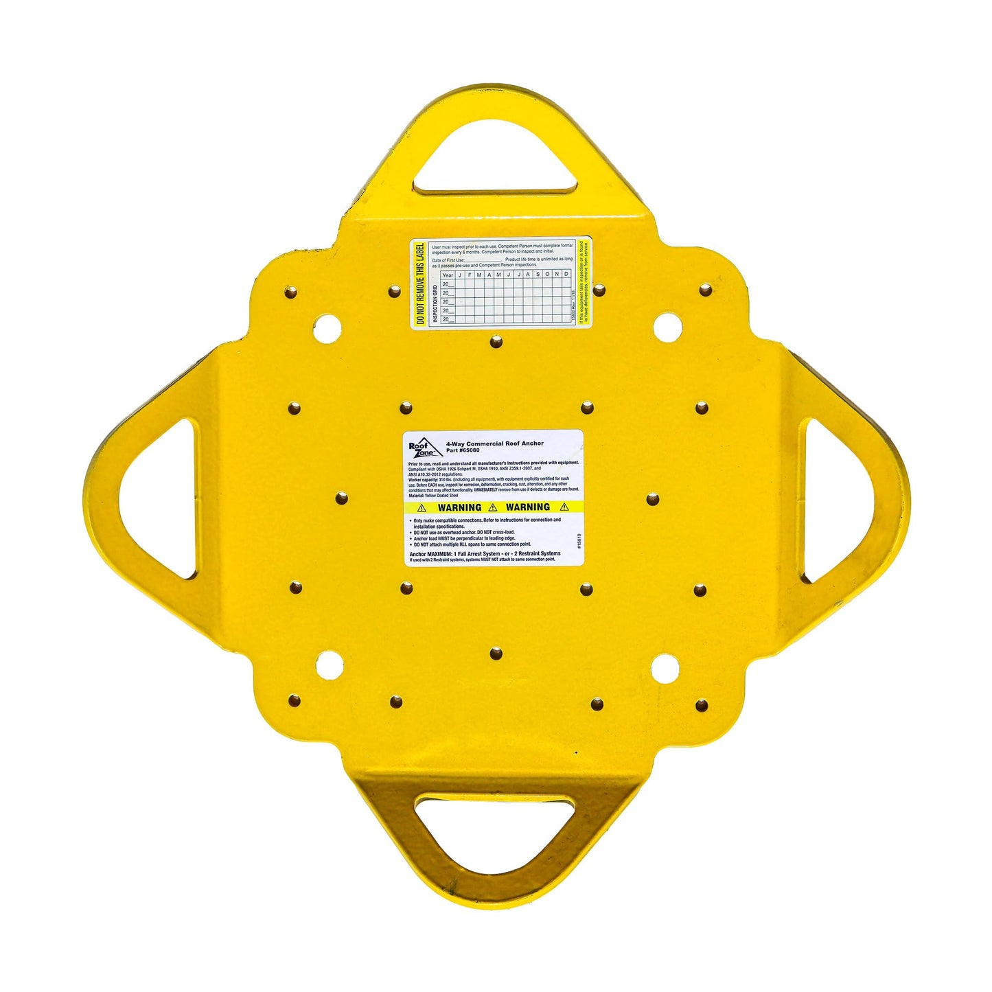 Tie Down 4-Way Roof Anchor | Anchor Plate for 1 Worker in Fall Arrest and 2 Workers in Fall Restraint | 4 Connection Points | Compatible with Metal, Wood, and Concrete