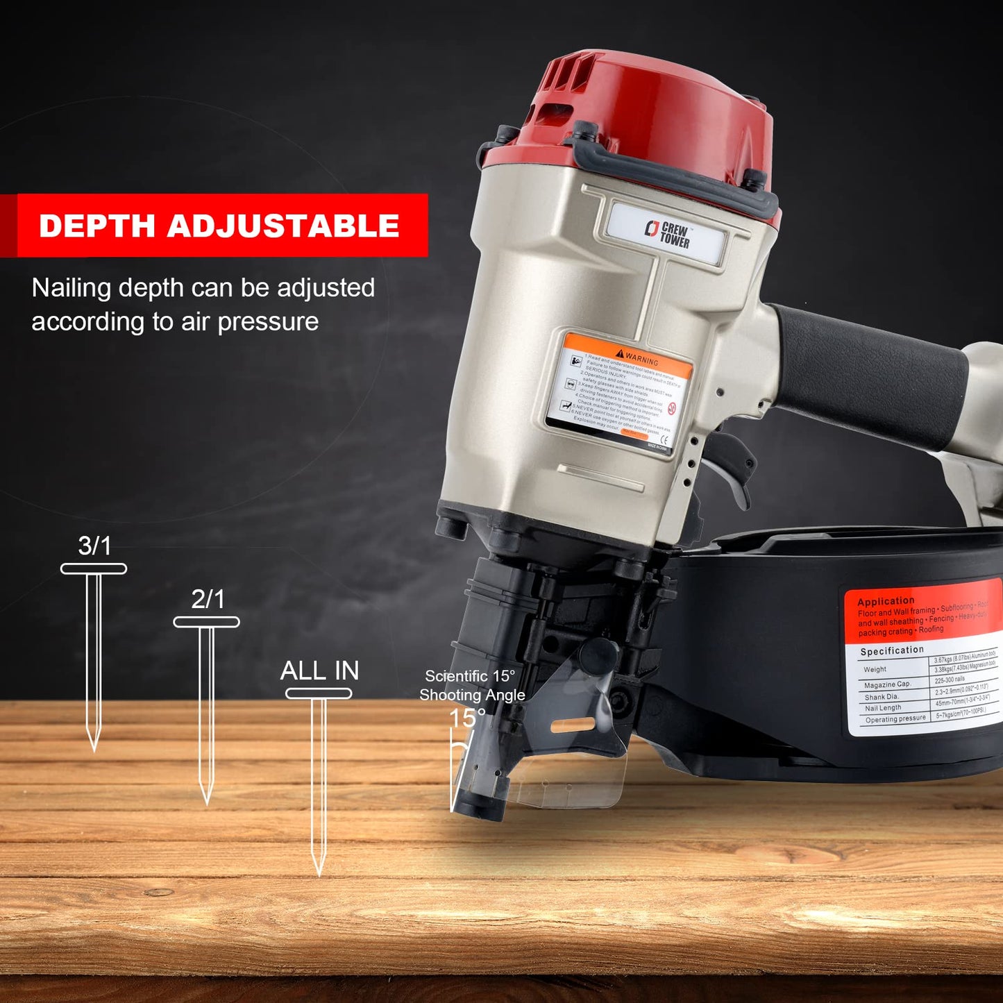 Coil Siding/framing Nailer CN70, 1-3/4-inch to 2-3/4-inch Pneumatic Siding Nail Gun, Air Coil Nailer with Rapid Shooting Engine for Pallet, Crating, Framing, Siding and Fencing