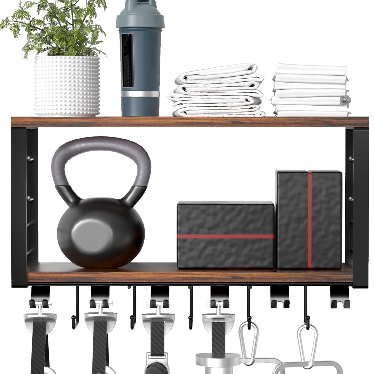 TJ.MOREE 2 Tier Floating Shelf Compatible with Tonal Accessories, T-Bracket Lock Adapters Hanger, Wall Mount Home Gym Storage Rack for Fitness Equipment